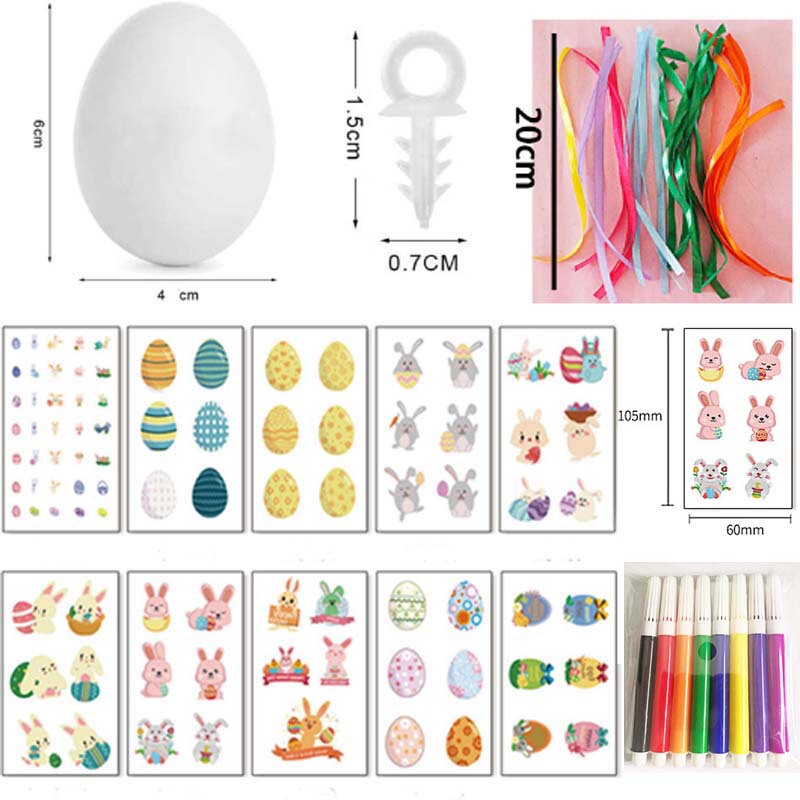 Plastic Hanging Ornaments diy Painted Egg Combination Gift Bag Easter Imitation Egg Tattoo Sticker Ribbon Watercolor Pen