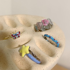 彩色滴油星星開口多巴胺戒指小眾愛心時尚甜酷風食指彩色時尚指環