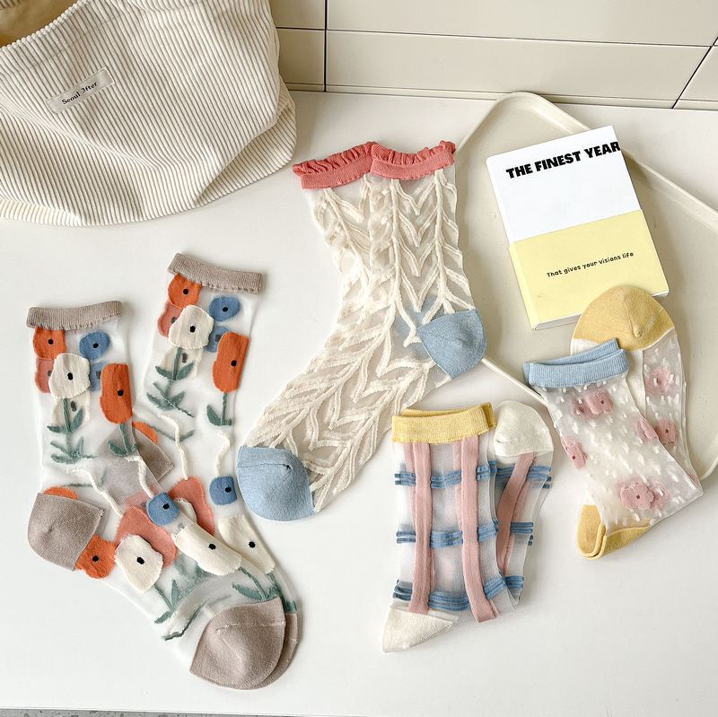 Crystal Socks for Women Summer Transparent Mid-Calf Glass Silk Women's Socks Wholesale Thin Ins Style Trendy Card Stockings Customization