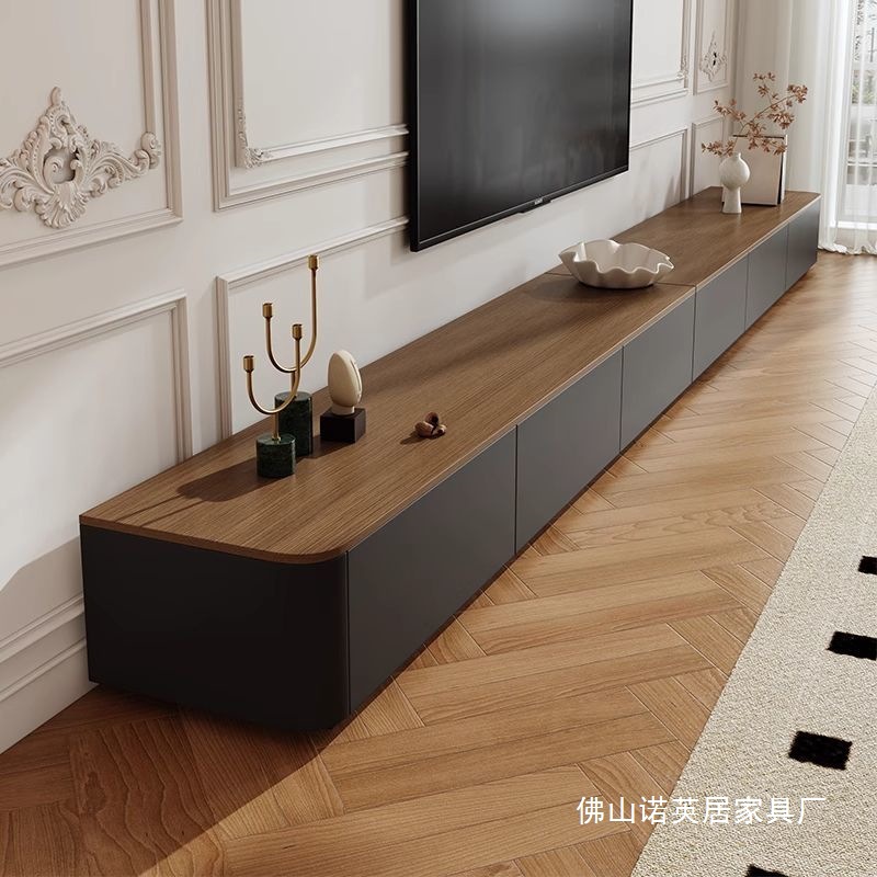 Tv Cabinet Living Room Home Small Apartment Retro Style Solid Wood Floor Light Luxury Black High-End Floor-Standing Storage Combination