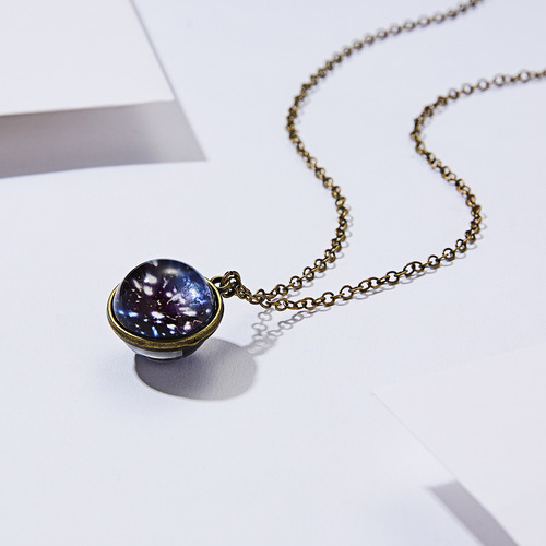 European and American Fashion New Galaxy Nebula Universe Glow-in-the-Dark Double-Sided Retro Pendant Necklace Creative Cosmic Starry Necklace