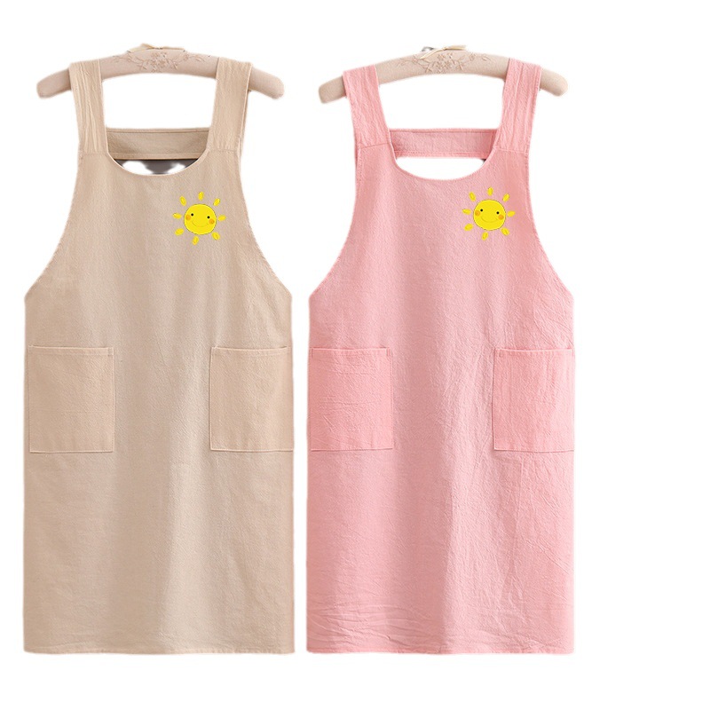 Delantal de algodón puro 2023 nueva cocina doméstica antiincrustante transpirable de manga larga ropa de trabajo de mujer cintura para adultos