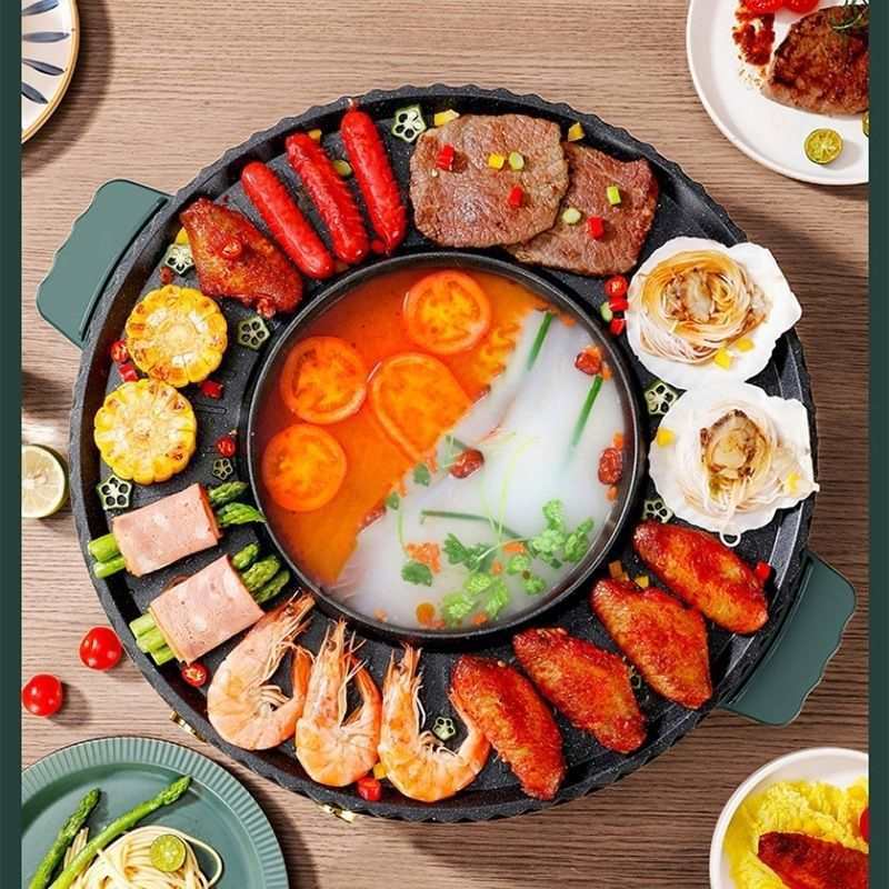韩式涮包邮大号烤烧烤烤涮一体锅烤肉锅电火锅鸳鸯电烤盘家用无烟|undefined