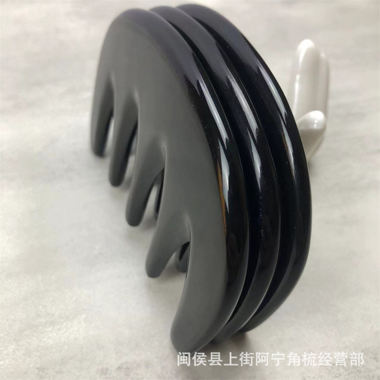 Water Buffalo Horn Five-Tooth Comb Massage Comb for Scalp Gua Sha Therapy 0.7cm+ Thick Black 9.5cm specifications