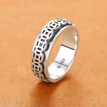 足银990钱币转运戒指男女指环可转动解压国潮复古时尚纯银食指戒