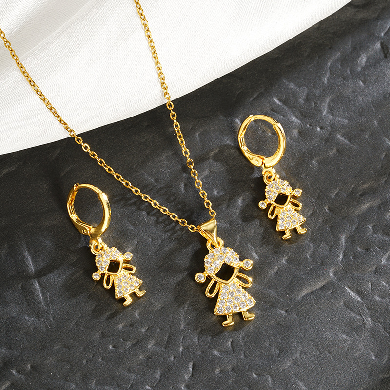 Collar de oro de arena vietnamita, temperamento de moda, diamantes huecos, pendientes de niña feliz, lujo ligero para mujer, joyería de alta gama