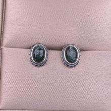 绿龙晶耳钉S925银镶嵌复古银耳饰品通勤时尚简约日常女款彩宝银饰