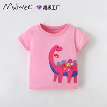 malwee女童短袖洋气小女孩圆领衫欧美中小童夏季新款儿童装上衣