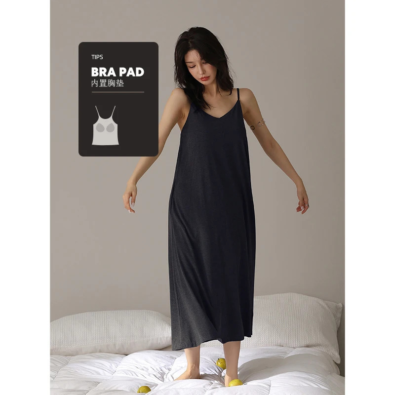 [Super Soft] Can Be Worn Outside as a Nightdress, Women's Summer Cool Dress, Solid Color Sleeveless Sexy Camisole Long Dress Pajamas