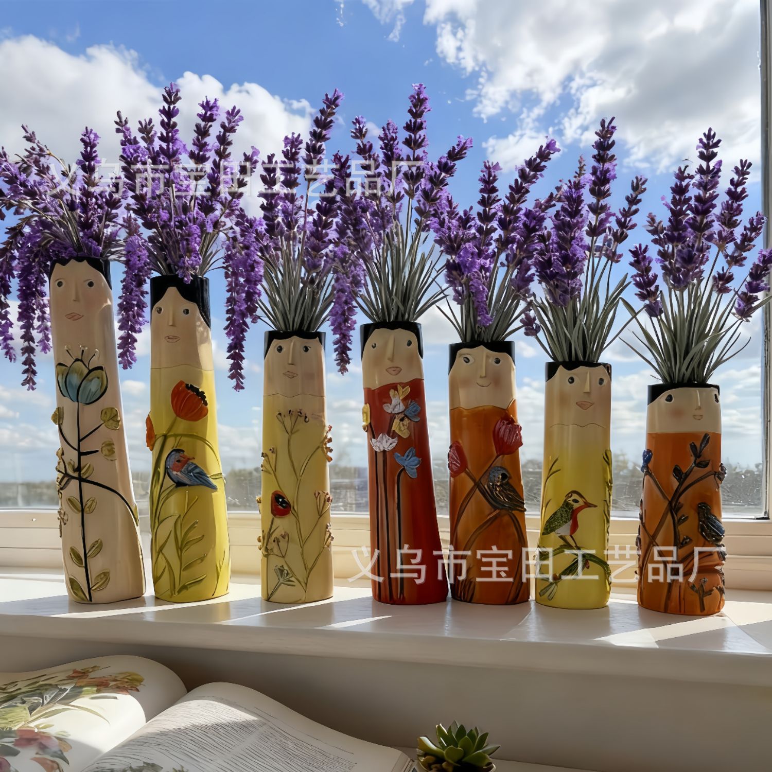 국경 간 정원 홈 햇빛 가족 꽃 봉오리 꽃병 홈 실내 야외 꽃병 예술 장식 조각 장식품