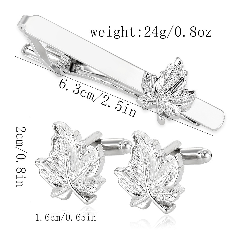 accessories Simple maple leaf cufflinks tie clip set business fashion rust nail alloy cufflinks_voghion.com