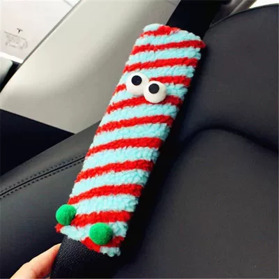 Dopamine Plush Striped Shoulder Strap Seat belt shoulder pad - blue-and-red-striped-safety-belt-shoulder-protector-eye-jiojio-style