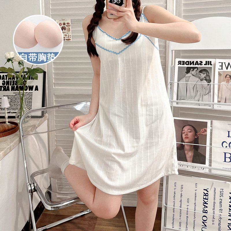 Pijamas de verano falda de Liga de las mujeres con almohadilla en el pecho lindo estudiante ins dulce delgado vestido de longitud media homewear