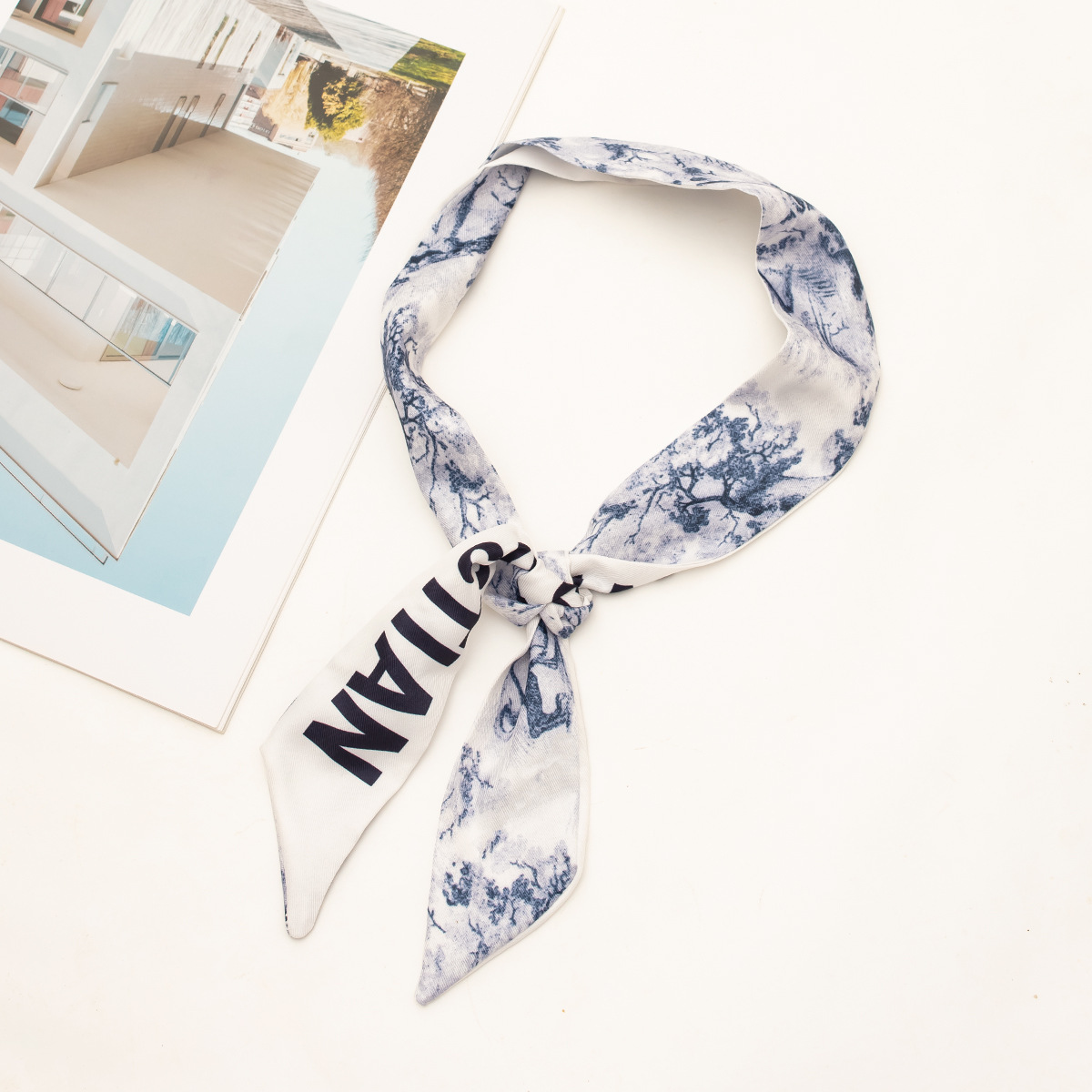 【D가족 동식물 시리즈●블루] 실크 스카프 1개