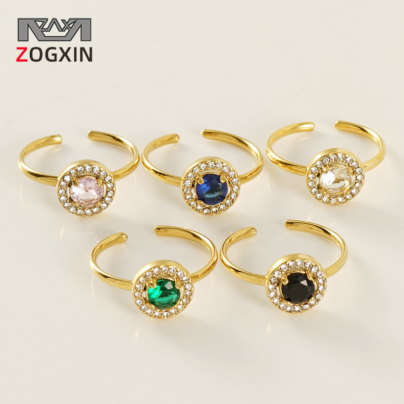 Europa y América del acero inoxidable estilo INS anillo de circón boca abierta anillo femenino 18K ajustable doble diamante anillo de acero de titanio hembra