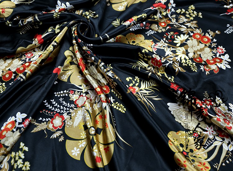 tela de seda impresa de flores tela de seda ropa antigua tela de prenda de ropa china tela de impresión de flores de plantas DIY