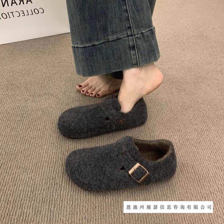 Retro Round-Toe Felt Fleece-Lined Birkenstock Shoes for Women, Fleece-Lined Autumn Four-Season Slip-On Warm Cotton Scoop Shoes, Woolen Loafers Retro Round-Toe Felt Fleece-Lined Birkenstock Shoes for Women, Fleece-Lined Autumn Four-Season Slip-On Warm Cotton Scoop Shoes, Woolen Loafers