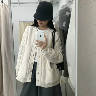 复古显白宽松加厚毛衣外套女2026秋冬新款慵懒风百搭显瘦针织开衫