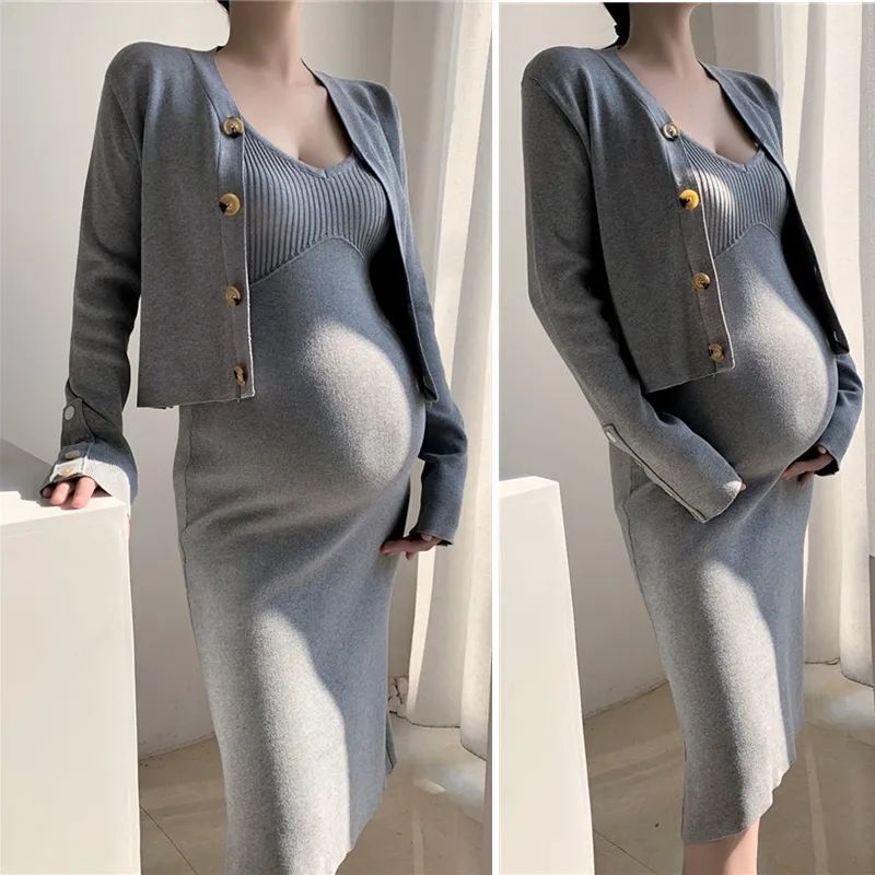 Maternity Suit Spring and Autumn New French Style Long-Sleeved Jacket with Bottoming Suspender Skirt Trendy Mom Two-Piece Set