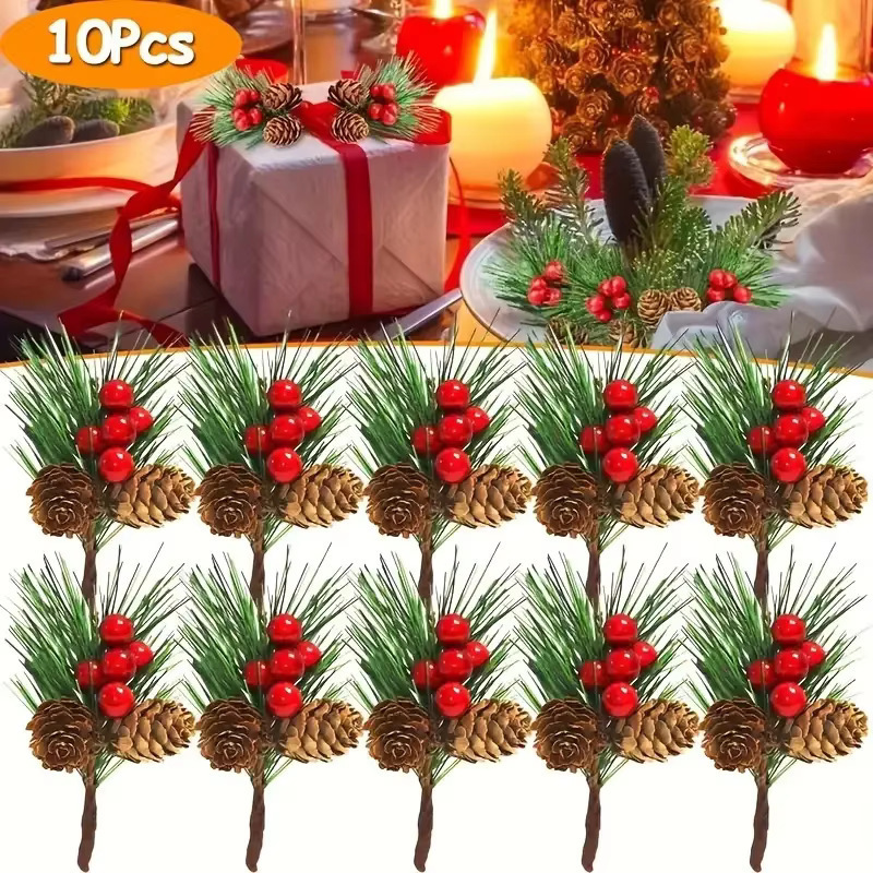 松葉ミニクリスマスツリーアクセサリーギフトボックス装飾模擬花クリスマス装飾装飾品松ぼっくり松葉|undefined
