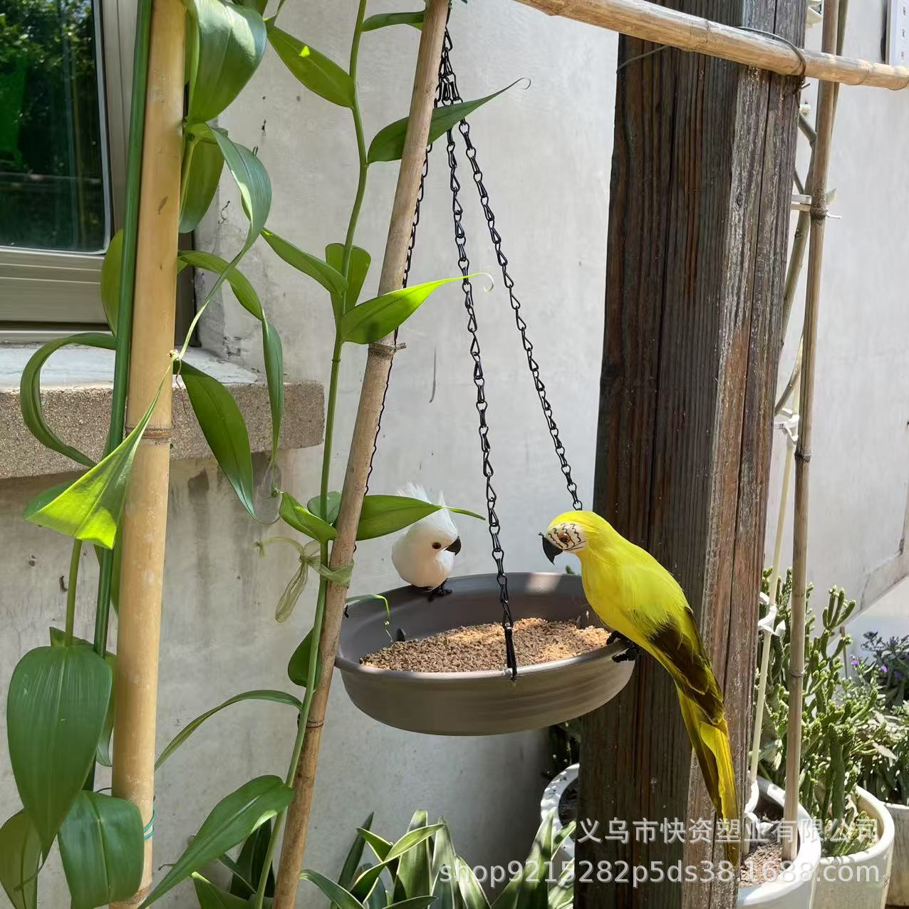 (6) 회색 수지 원형 새 모이통