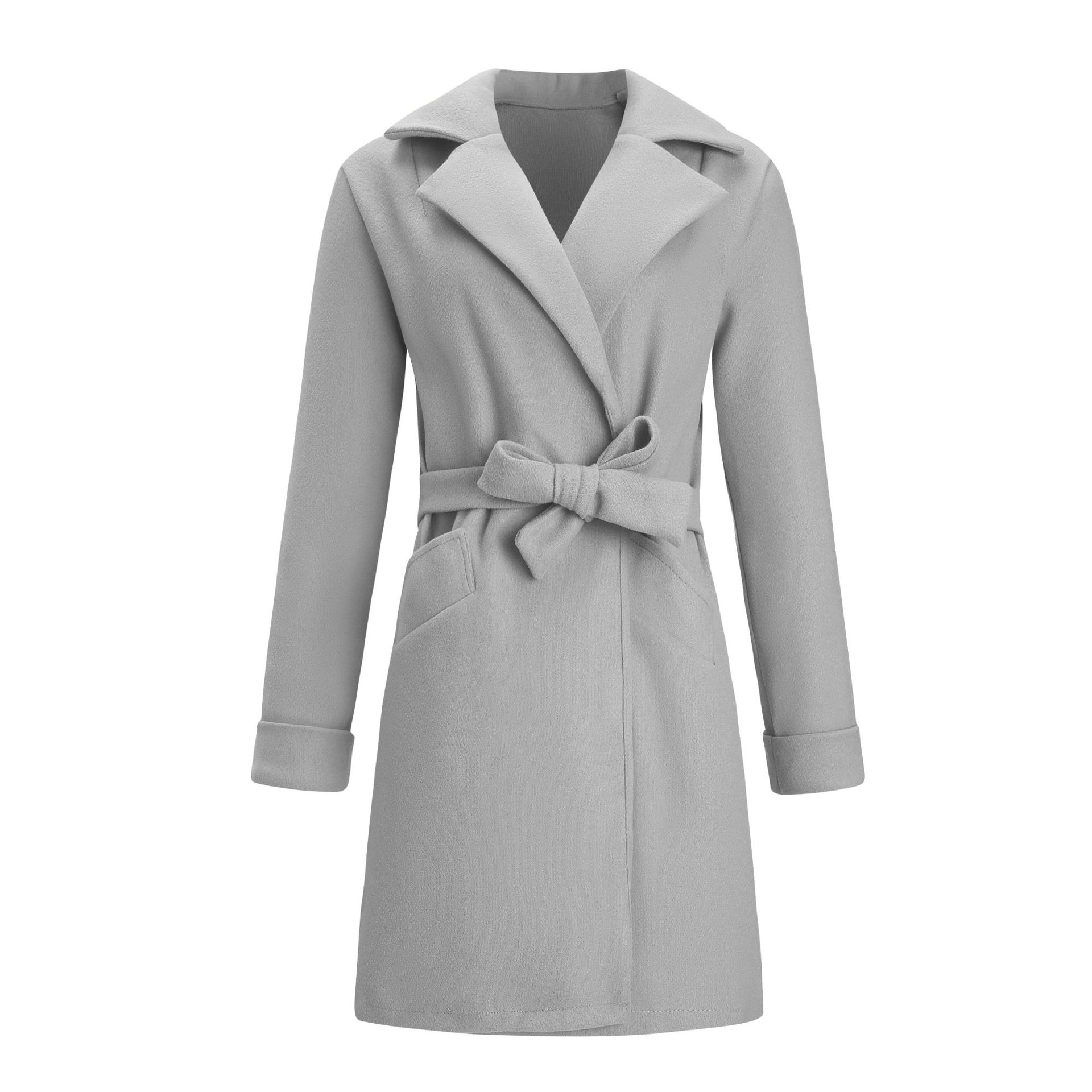 Women's Fashion Solid Color Tie Coat Woolen Coat display picture 3