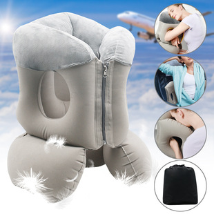 New Spot Multifunctional Travel Inflatable Pillow Office Nap Waist Pillow High-Speed Rail Airplane Flocking Sleeping Pillow
