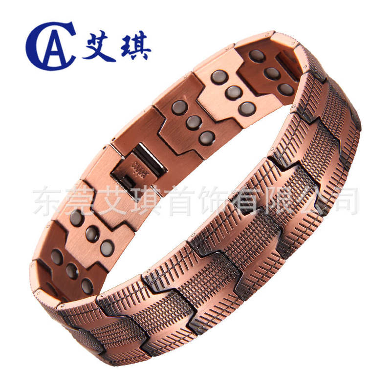 Cross-Border New Magnetic Energy Red Copper Bracelet Simple and Fashionable Red Copper Bracelet Men's Magnetic Wide Red Copper Bracelet Wholesale