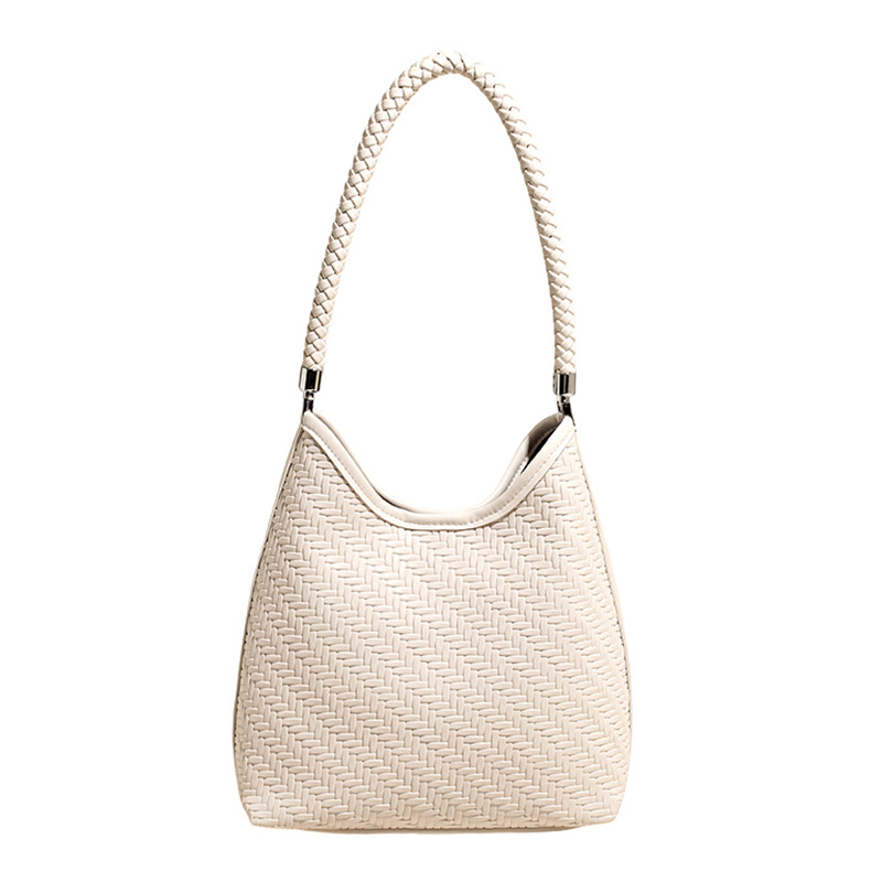 Transfronterizos retro bolsas de cubo de gran capacidad 2025, otoño y invierno nuevo sentido de alta calidad tejido bolsas de brazo de mujer de viaje al hombro
