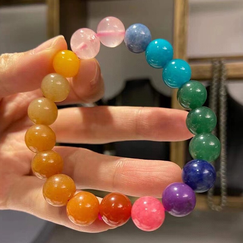Natural Single-Circle Multi-Gem Rainbow Bracelet Pink Quartz Aventurine Jewelry for Women Natural Single-Circle Multi-Gem Rainbow Bracelet Pink Quartz Aventurine Jewelry for Women