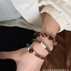 琥珀拿铁 复古中式感咖啡玛瑙天然檀木手串简约叠戴高级感首饰女