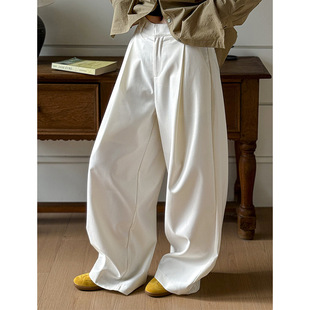 Tangerine's Early Autumn New Korean Style Versatile High-Waisted Floor-Length Drapedy Pleated Wide-Leg Pants 254701
