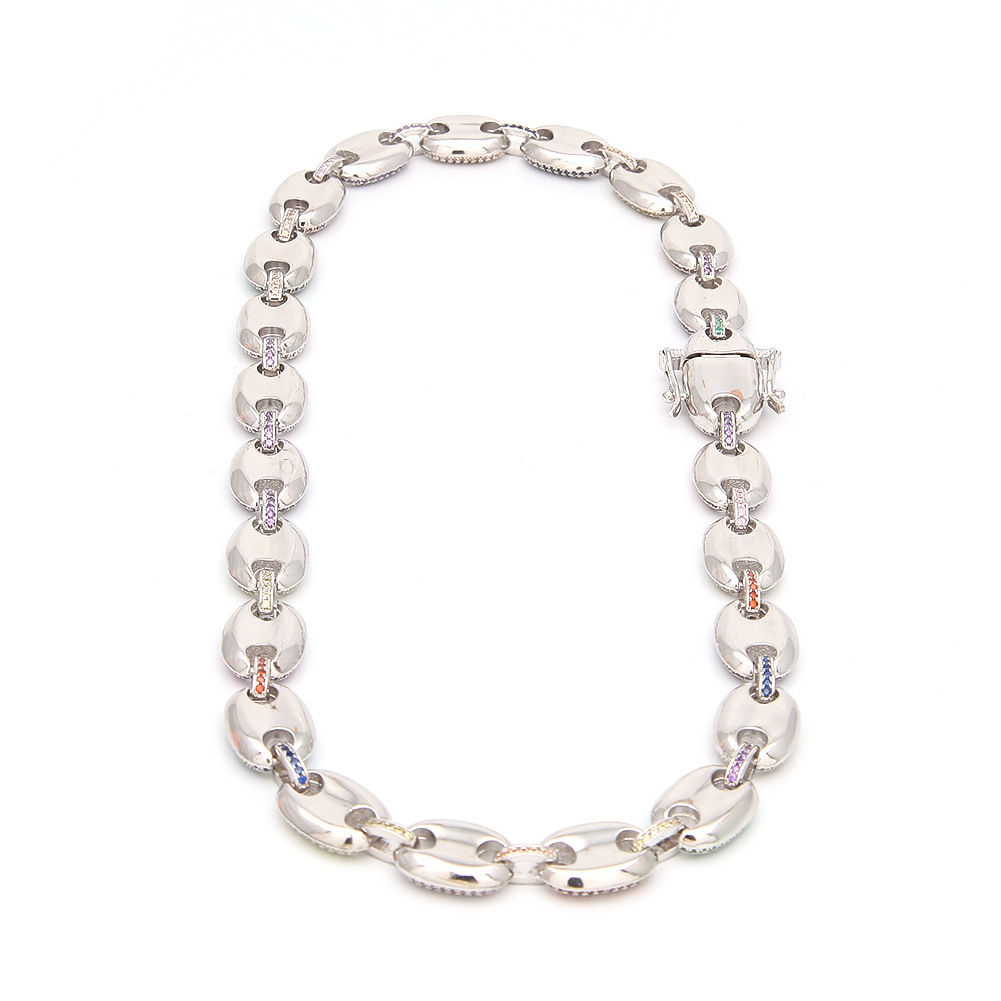 Europeo y americano nuevo hip hop collar color ZIRCON cerdo nariz cadena café grano cadena real oro galvanoplastia joyería multi-Especificación