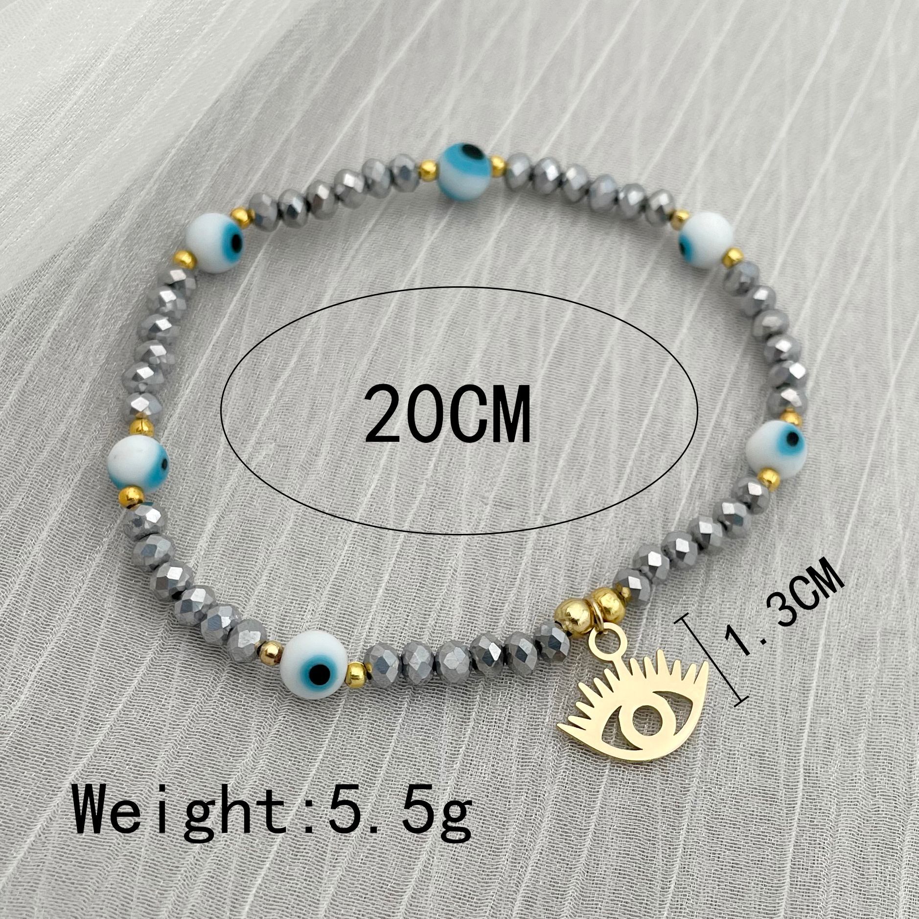 10g Weight PVD Coated Gold Plating Process Real Gold Plated Plating Material Fashion Devil'S Eye 304 Stainless Steel Beaded 14K Gold Plated Stainless Steel Bracelets In Bulk