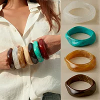 Acrylic Bracelet, Retro Geometric Big Bangle, European Style, marbled pattern (random)