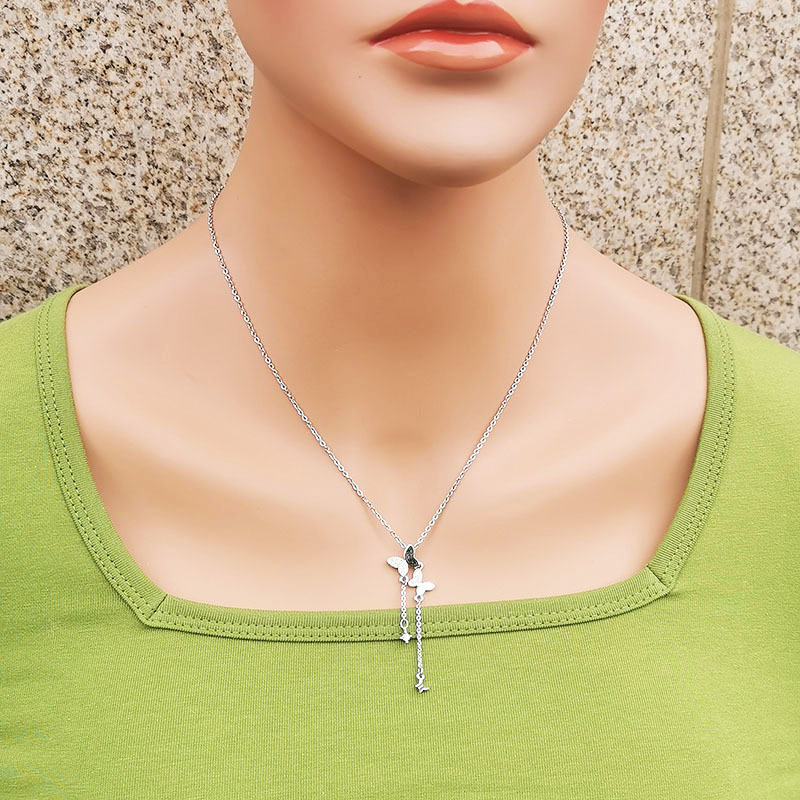 Simple Style Butterfly Titanium Steel Inlay Zircon Pendant Necklace 1 Piece
