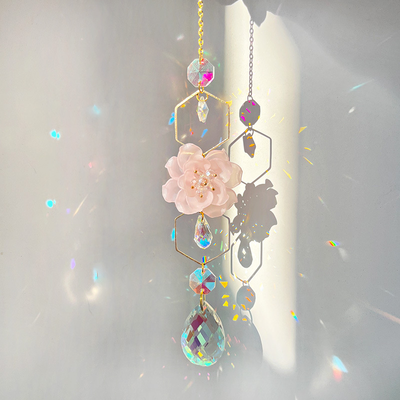 Flower Pattern Simple Style Flower Crystal Suncatcher Wind Chime Wall Art