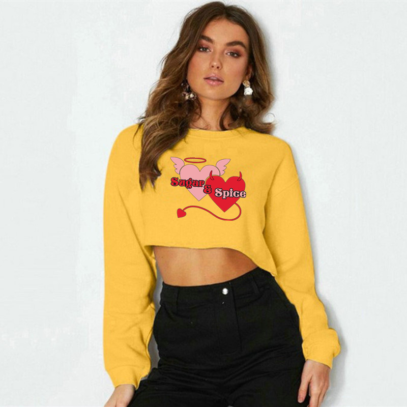 sudadera corta de manga larga con estampado de corazones sueltos NSOSY139584