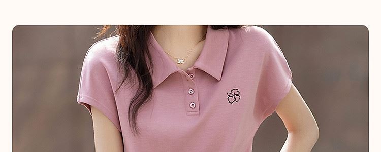 Áo thun nữ tay ngắn dệt kim lụa băng mát mẻ — màu hồng chi tiết 11