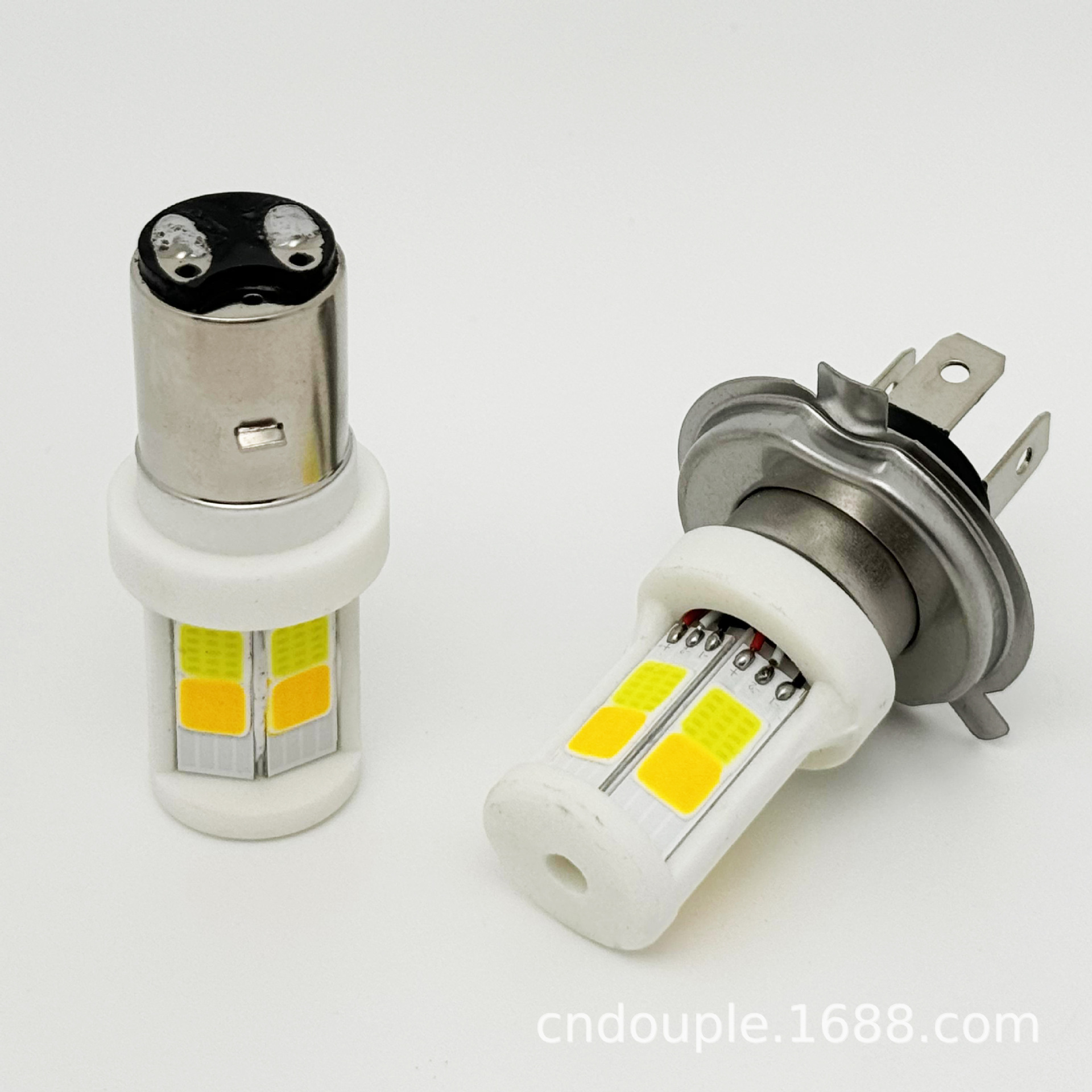 Motocicleta LED faro doble garra BA20D tres lados cuatro lados bombilla luminosa H4 LED bicolor incorporado faro modificado