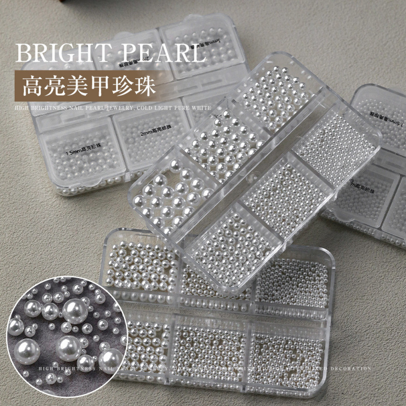 High-Gloss Pearl Nail Art Accessories Mixed Flat-Bottomed Semi-Circular Hole-Free Stereo White Full-Circle Size Pearl Nail Art Accessories