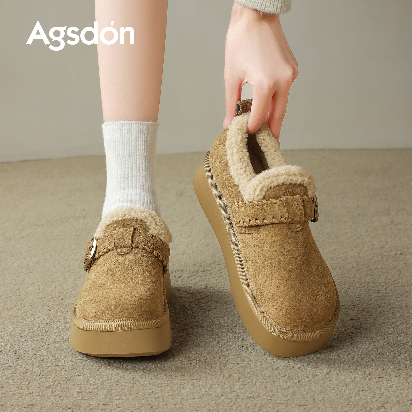 Augu Lion Deng Xiaoping Boccan zapatos de invierno para mujeres 2025 nuevos zapatos de lana y algodón incluidos en suela gruesa para usar botas de nieve