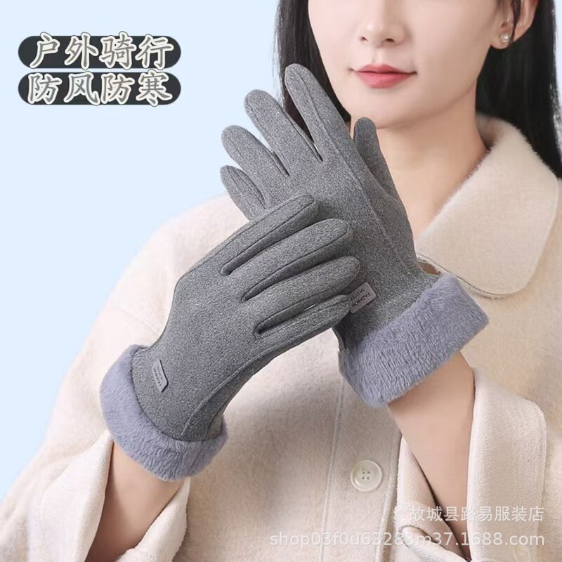 德绒手套女秋冬季户外骑行防寒棉羊绒摇粒绒开车自行车保暖手套|undefined