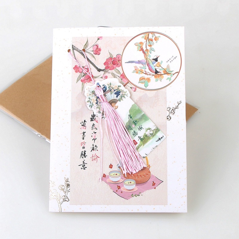 中国风流苏祝福贺卡老师古风贺卡生日教师节祝福卡山水贺卡批发|undefined