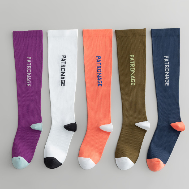 Sports compression mi-mollet longueur chaussettes cyclisme cross-country gradient pression de course chaussettes de sport Terry bas de pression