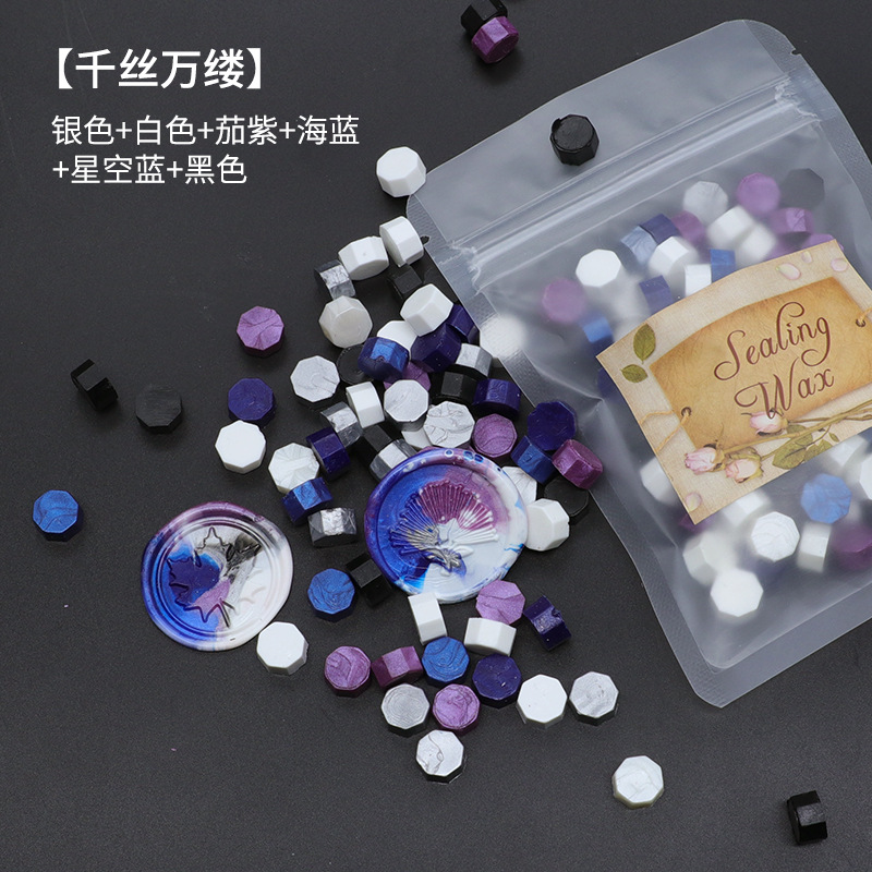 Ocho-lado fuego pintura cera grano mezclado color 35g bolsa de embalaje fuego pintura cera sello al por mayor sobre DIY mano cuenta de sellado Uso de cera