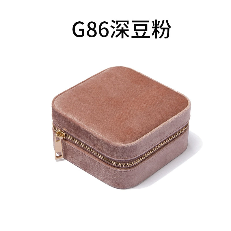Jewelry storage box, handheld, removable ring insert, velvet‑style, zip closure