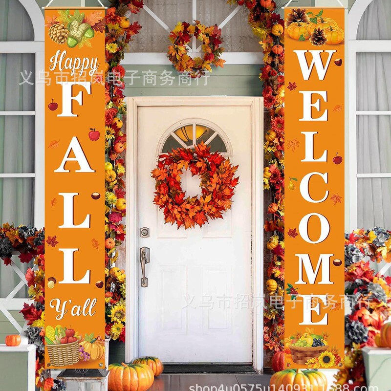 Cross-Border Hot-Selling Autumn Decoration Home Decor Pumpkin Maple Leaf Hanging Banner Outdoor Porch Home Decoration Wall Hanging
