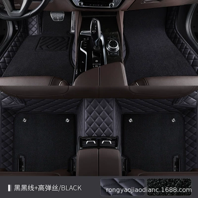 car interior foot mat dirt-resistant floor | Modelə uyğun ayaqaltı - double-layer-high-stretch-silk-xpe-foot-mat-black-and-black-thread-black-high-stretch-silk