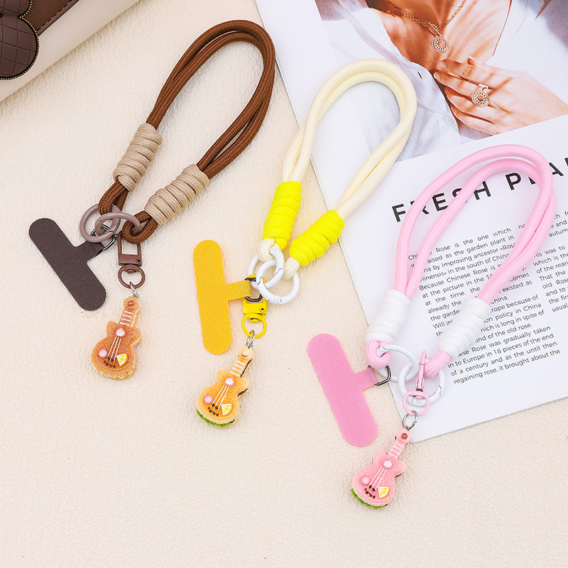 New Product Launch Creative Cream Guitar Instrument Pendant Jewelry Pendant Braided Short Wrist Phone Case Accessories